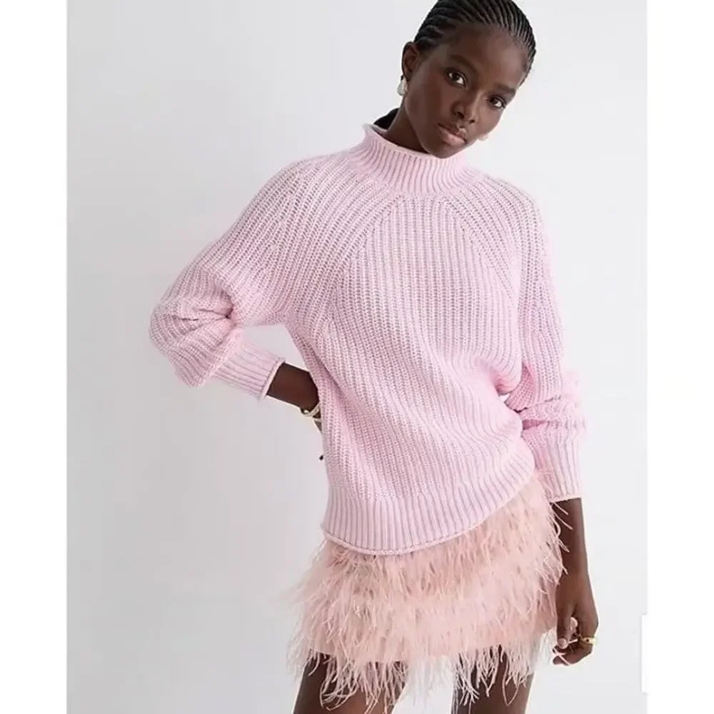 J. Crew Relaxed Long Sleeve Rollneck Knit Pullover Sweater Pink Women's Size S - Picture 1 of 11